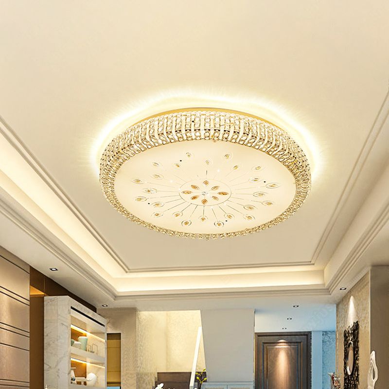 LED Circular Ceiling Mounted Light Contemporary Gold Faceted Crystals Flushmount Lighting for Great Room