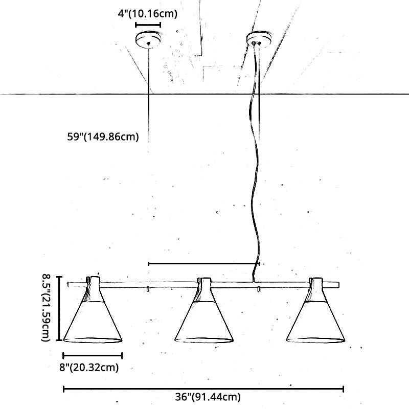 3 Lights Metal Island Pendant Lighting Nordic Style Cone Shade Island Lamps for Dining Table