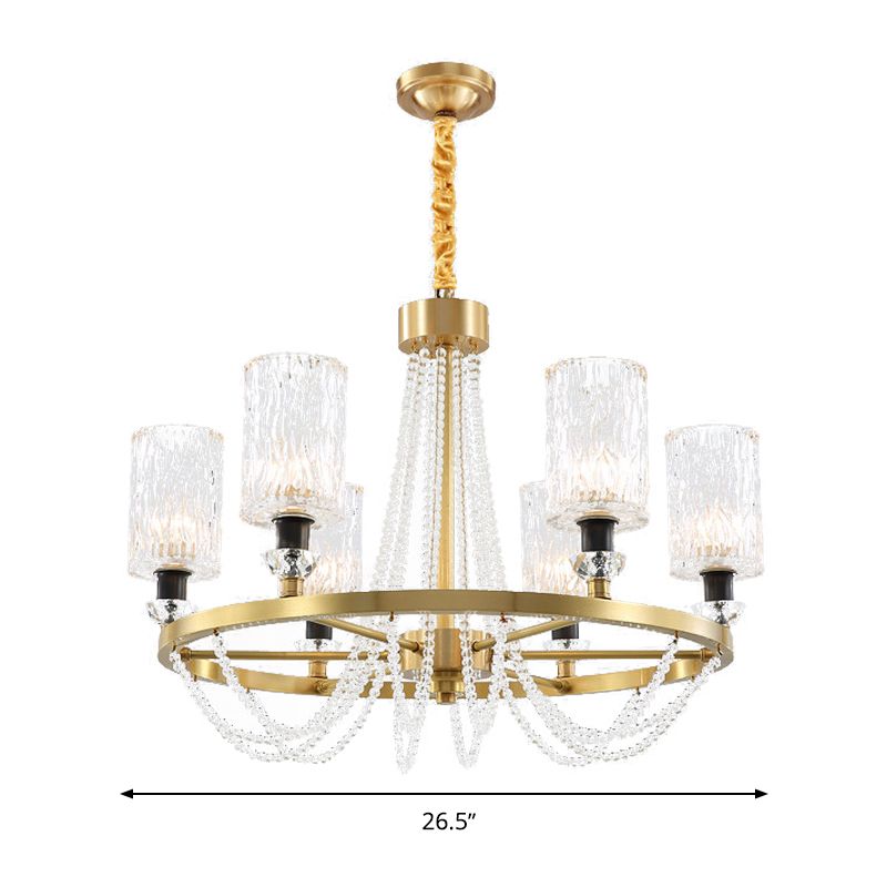 Cilindro agua de vidrio colgante estilo simple 6 cabezas de la sala de estar iluminación en oro