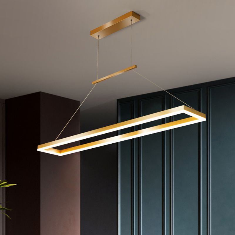 Rettangolo Metal Island Affermazione Luce semplicità Luce a ciondolo a LED per sala da pranzo