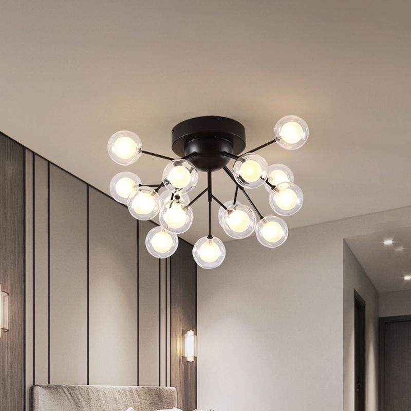 Sottile camera da letto ramoscello a soffitto a soffitto in metallo vetro moderno lampada a soffitto in nero