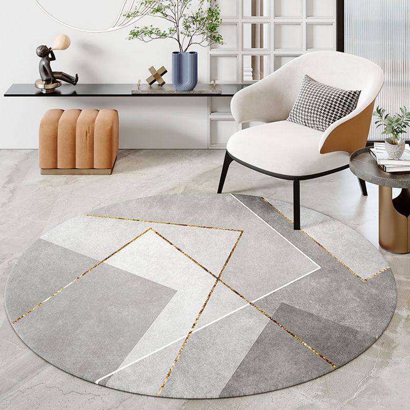 Modern Color Block Rug Polyester Grey Area Carpet Stain Resistant Area Rug for Bedroom