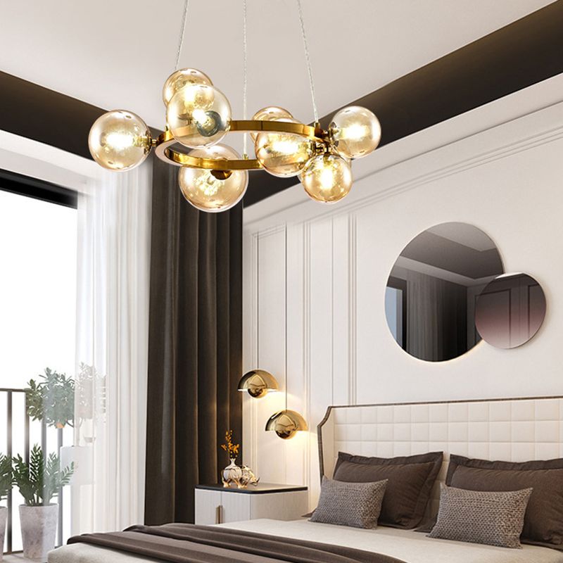 Ultra-modern Globe-Shaped Hanging Chandelier Glass Suspension Lighting with Hanging Cord for Living Room