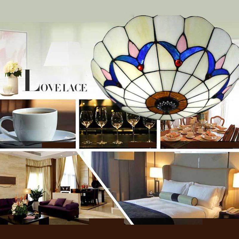 Baroque Multicolored Flush Mount Lamp Bowl Shape Glass Ceiling Mount Light Fixture