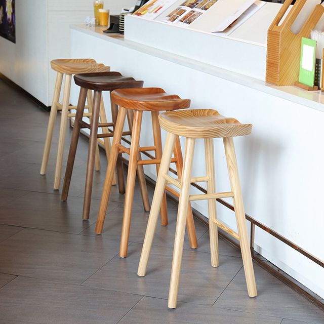 Modern Backless Footrest Stool Contoured Pine Solid Wood Bar Stool