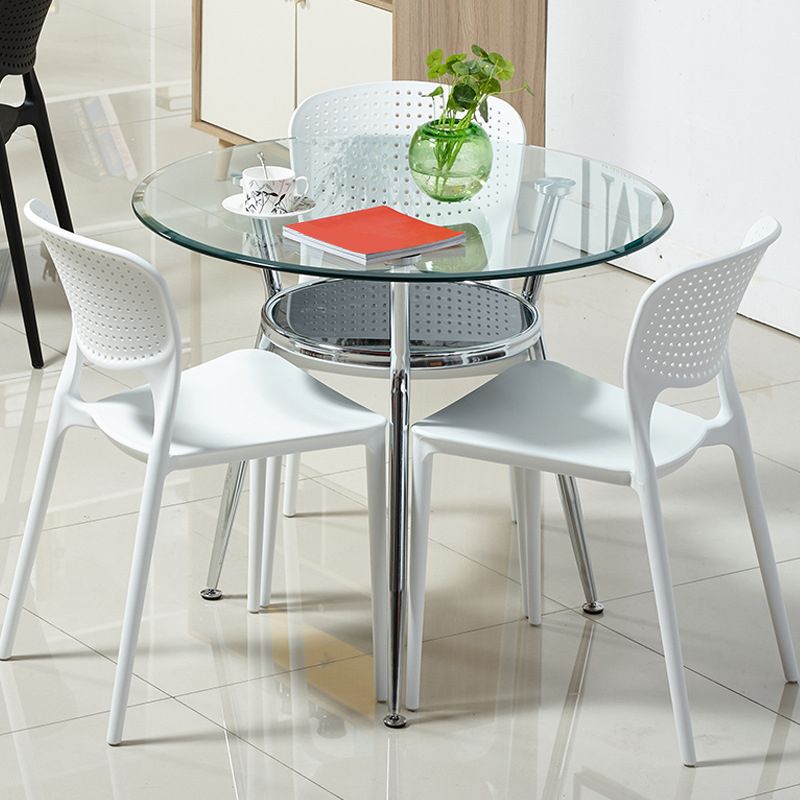 Tempered Glass Dining Table with Metal Base Modern Round Table with 3 Legs