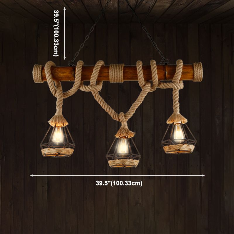 Vintage Hemp Rope Pendant Light American Industrial Hanging Light for Loft Living Room