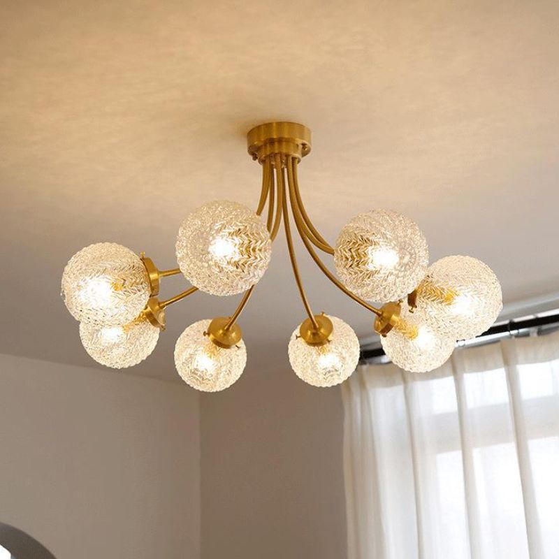 Ball Shape Glass Flush Mount Light Modern Style Multi Lights Ceiling Mount Light in Gold