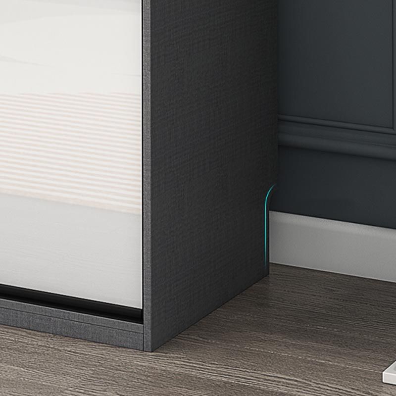 White Mirrored Finish Wardrobe Armoire Engineered Wood Wardrobe with Drawer