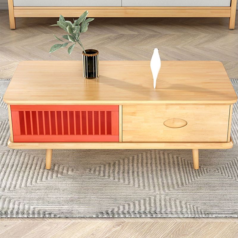 4 Legs Coffee or End Table with Storage Drawers Solid Wood Rectangle