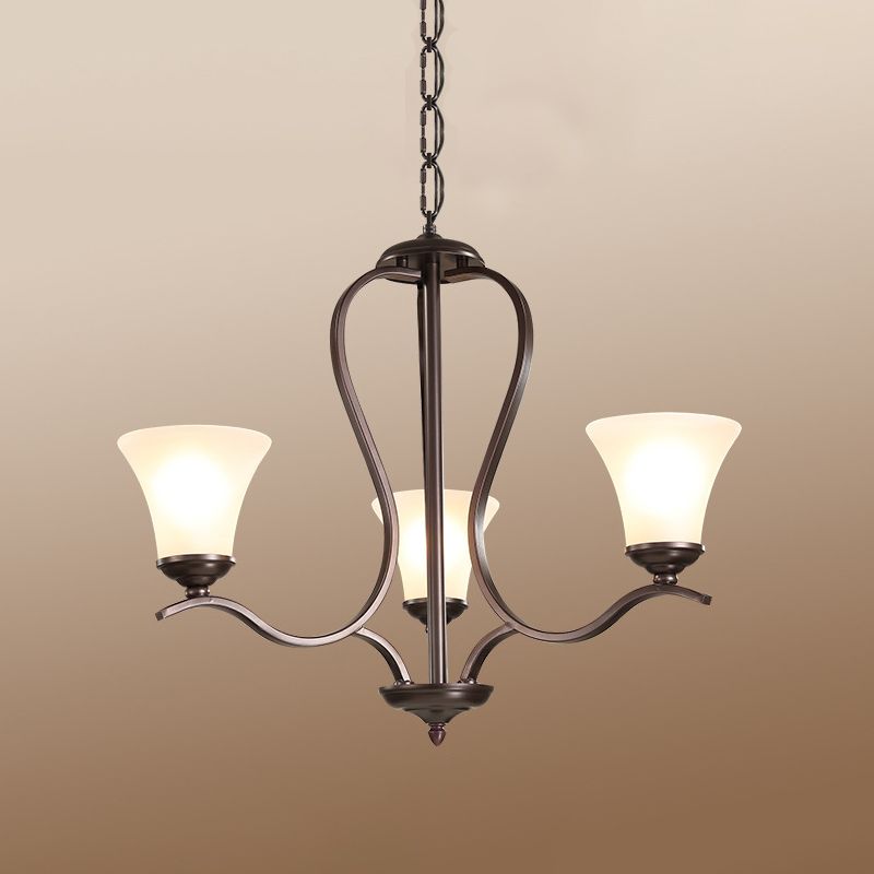 Black Flared Chandelier Pendant Lighting Vintage Opal Glass 3/6/8 Lights Bedroom Hanging Ceiling Lamp