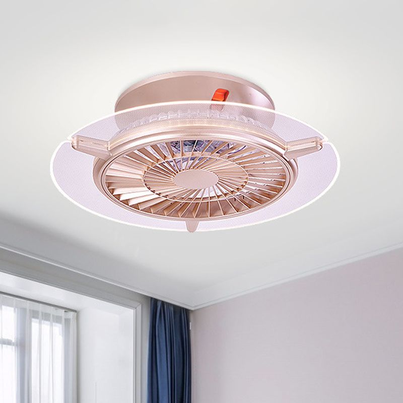 Light a ventola a soffitto rotondo largo 22 "Light moderno semi -montaggio in metallo a led per soggiorno