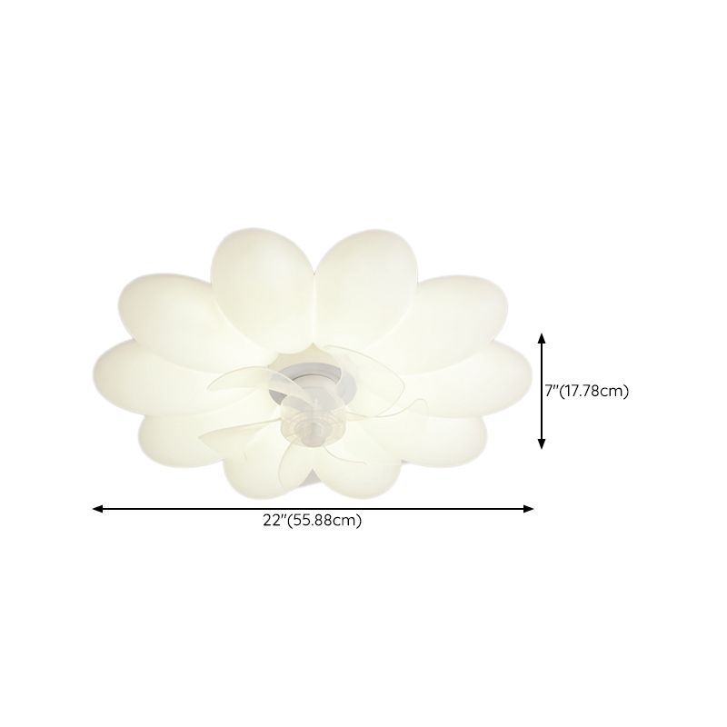 Modern LED Ceiling Fan Flower Shape Fan Lighting in White for Bedroom