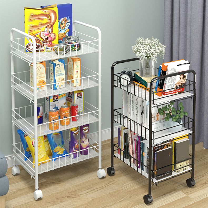 Modern Style Bookshelf White Open Back Metal Bookcase with Caster Wheels