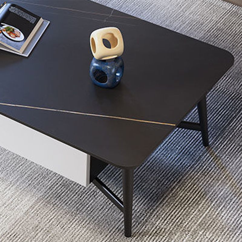 Modern Style Rock Slate Black Gold/white Gold/White Black with 2 Drawer Coffee Table