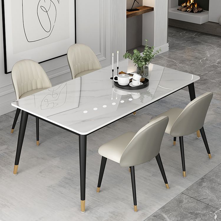 Mesa blanca industrial para restaurante Mesa de comedor rectangular con 4 patas de metal