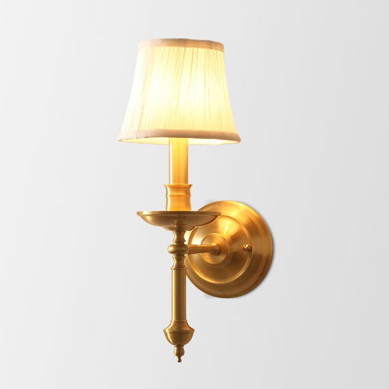 Candlestick woonkamer muurverlichting vintage metalen enkel gouden sconce licht met empire fabric schaduw