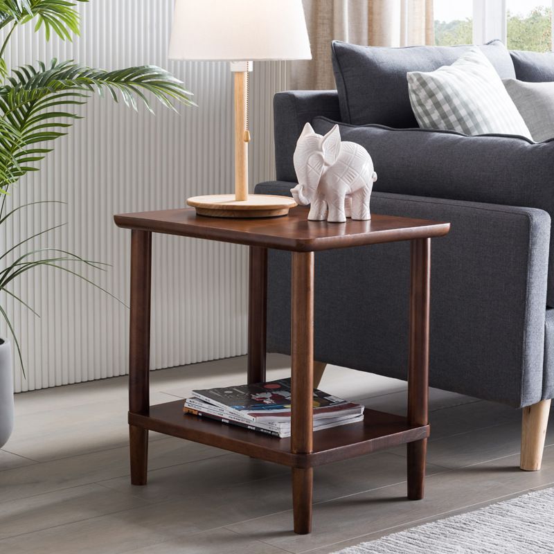 Contemporary Wood End Table Rectangular 4 Legs Side Table with Storage Shelf