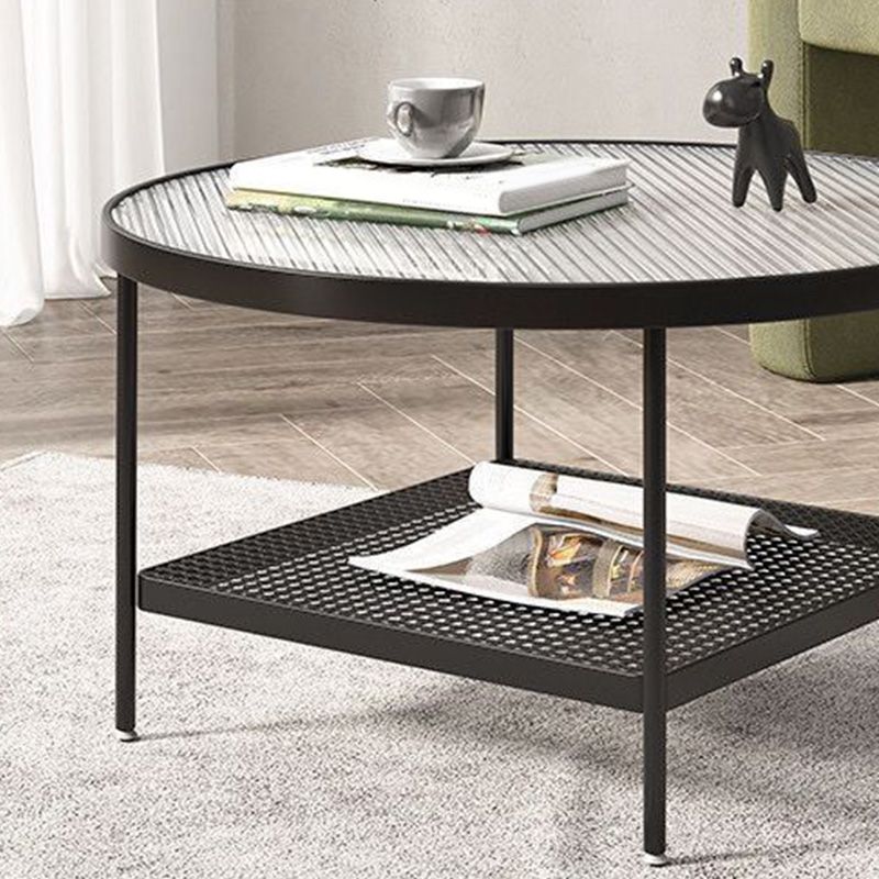 17"H Tropical Coffee Table Glass Top Cocktail Table with Storage