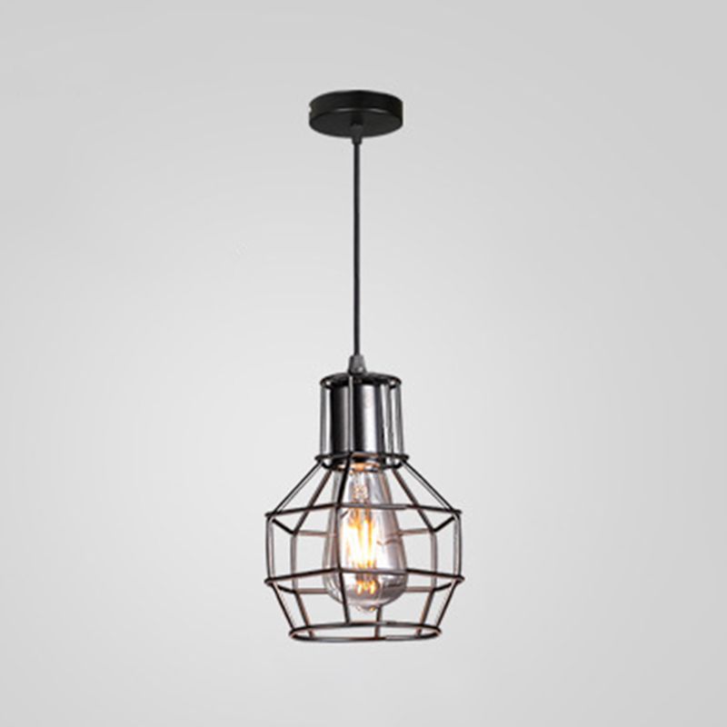 1-Light Cage Shade Pendant Light Vintage Industrial Style Metal Pendant Light for Dinning Room