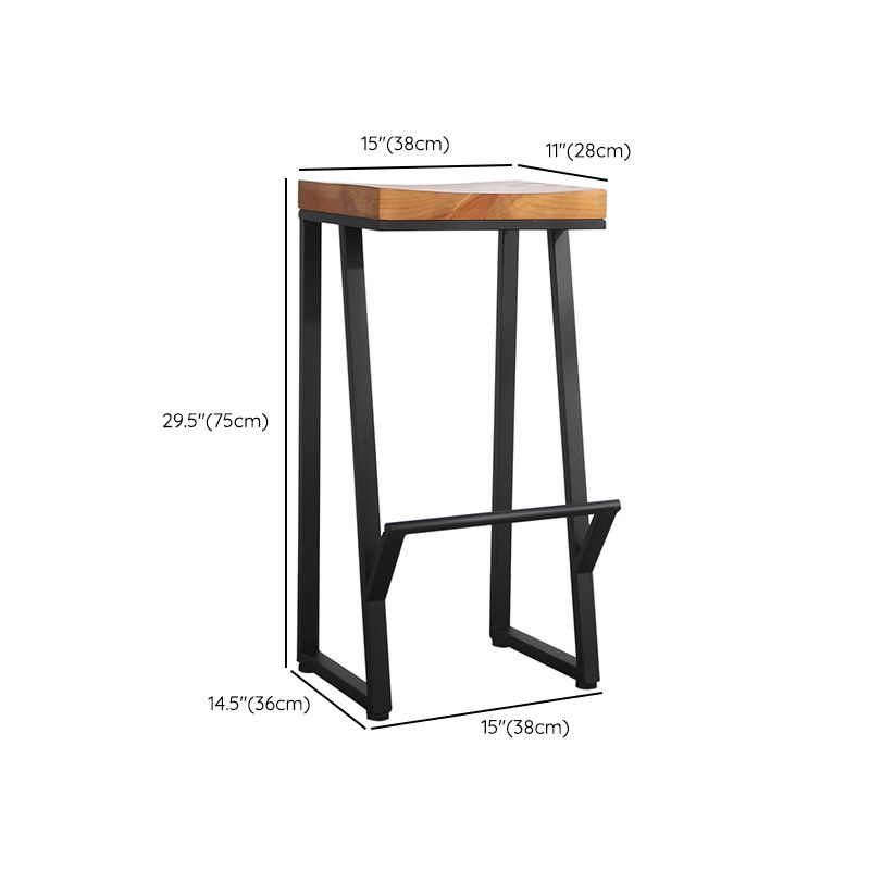 Metal Legs Bar Stool Contemporary Solid Wood Backless Bar Stool