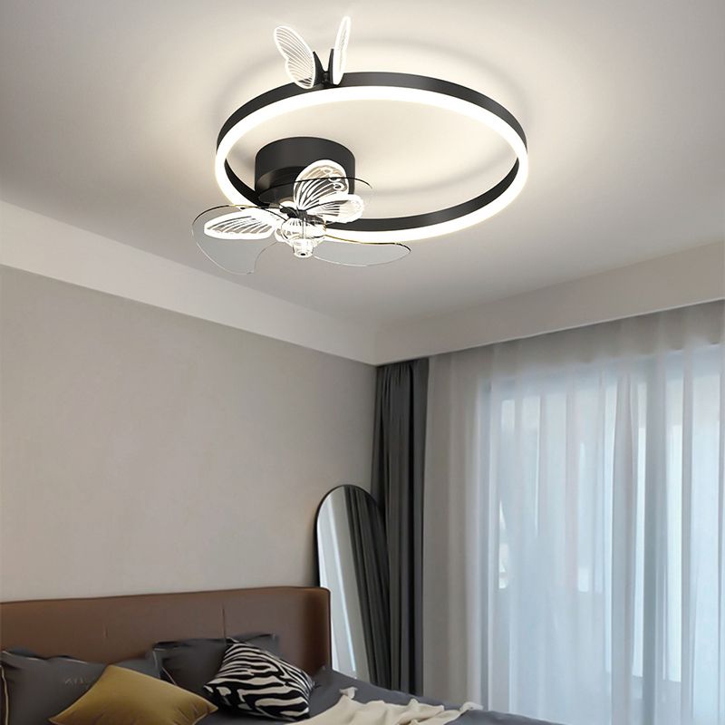 Metal Round Fan Ceiling Lighting Modern Style 1-Light Flush Mount Lamp