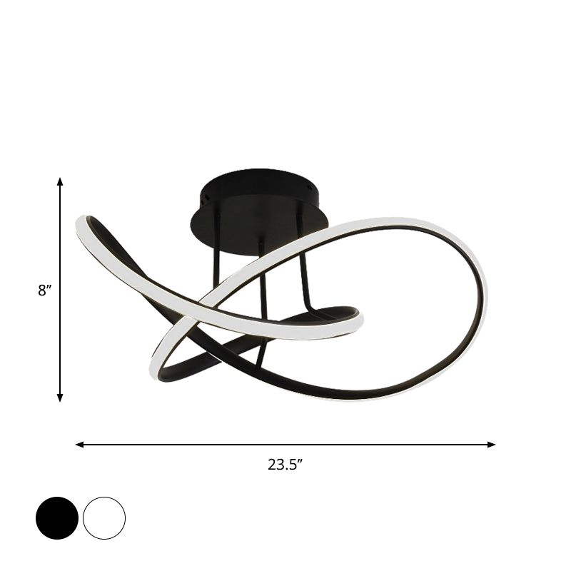 Black / White Twisted Line Ceiling Flush Contemporary LED Aluminium Semi Flush Chandelier in Warm / White Light, 19.5 "/23.5" Largeur