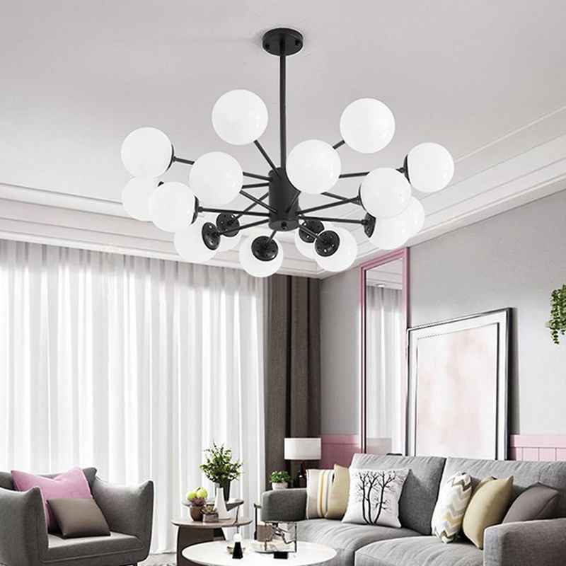 Minimalismo nero Minimalismo lampadario Glassiel Styling White Globe Shade Hanging Lampada per sala da pranzo