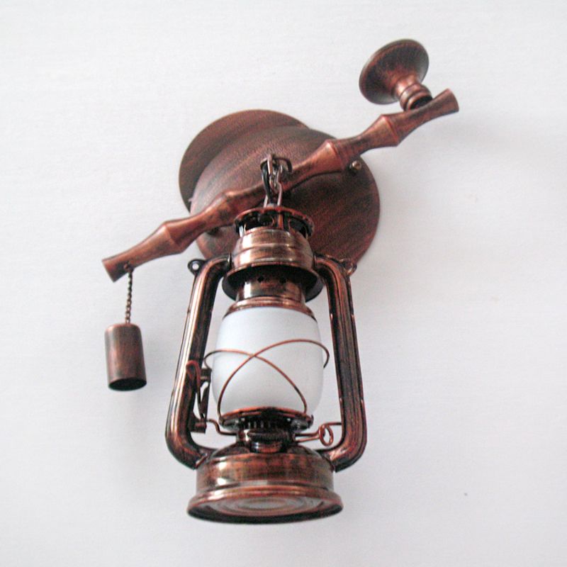 1 Kopfwandbeleuchtungsideen Vintage Lantern Opal Frosted Glass Wall Mount Lampe mit Rauchrohr -Deko in Kupfer