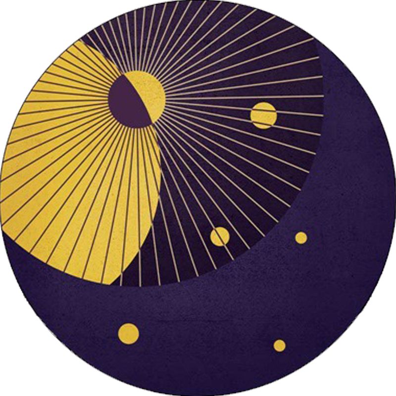 Purple Bedroom Rug Modern Color Block Lines Circle Pattern Area Rug Polyester Pet Friendly Carpet