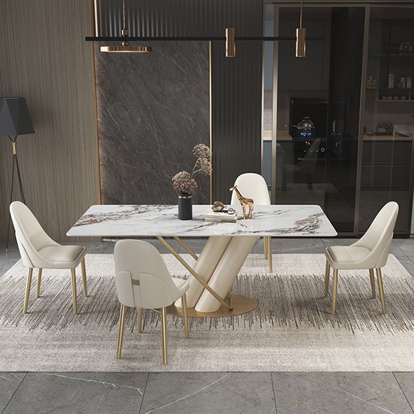 Rectangle Dining Site Table Traditional Luxury Table with Stainless Steel Base