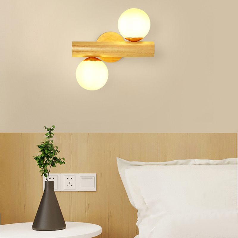White Glass Wall Light Contemporary Flush Mount Wood Lighting for Room