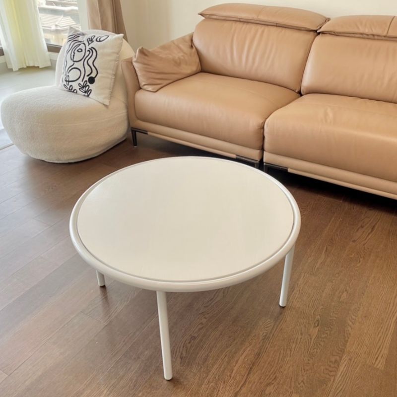 Contemporary Cream Round Coffee Table Solid Wood 1 Single Cocktail Table