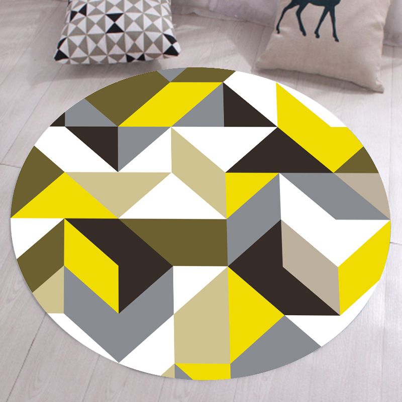 Blue Modern Rug Cotton Geometric Rug Non-Slip Backing Rug for Living Room