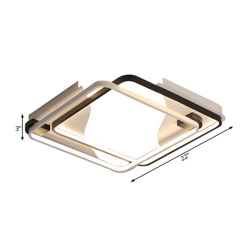 Lampada da incasso a LED per camera da letto larga 18"/22"/31,5" con paralume acrilico quadrato/rettangolare Lampada da soffitto modernista a incasso in bianco e nero in luce bianca/calda