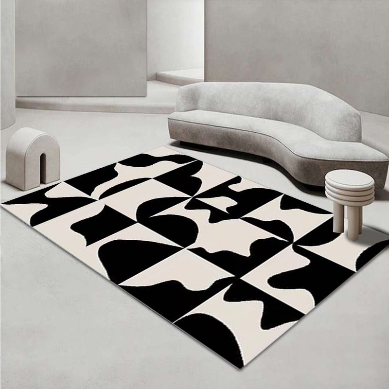 Chic Geometric Pattern Rug Black Modern Carpet Anti-Slip Washable Area Rug for Home Decor