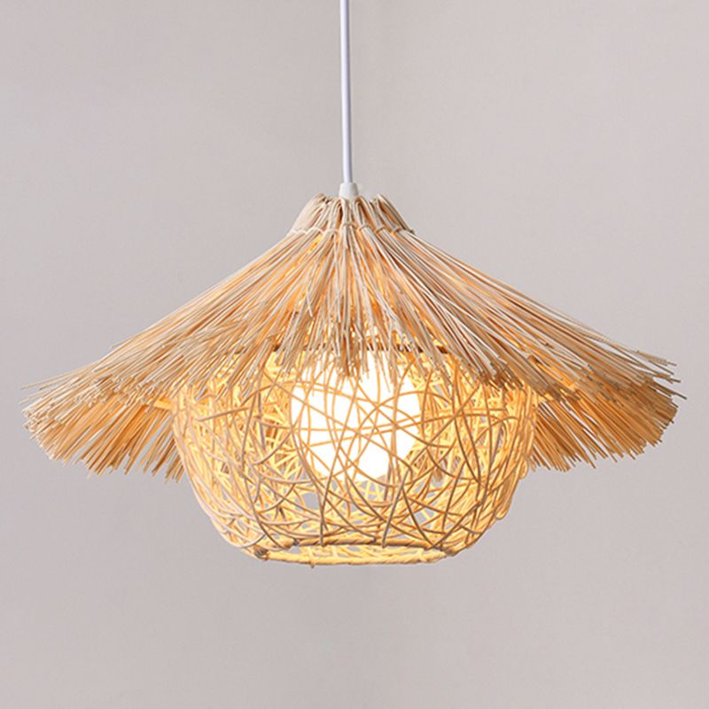 Rattan Nest-Shaped Pendant Light Fixture Asia Style Hanging Ceiling Light for Restaurant