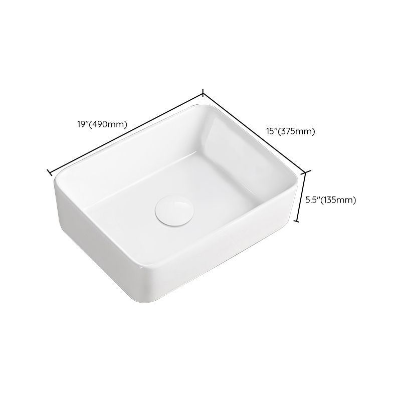 Modern Vessel Bathroom Sink Round Porcelain with Overflow Vessel Lavatory Sink