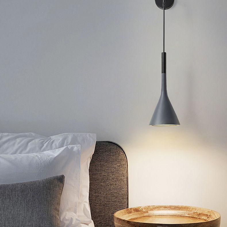 Macaroon -stijl kegel wandlamp 6 "brede metalen schaduw minimalisme wandmontage verlichting met 23,5" verstelbare gesuspendeerde draad