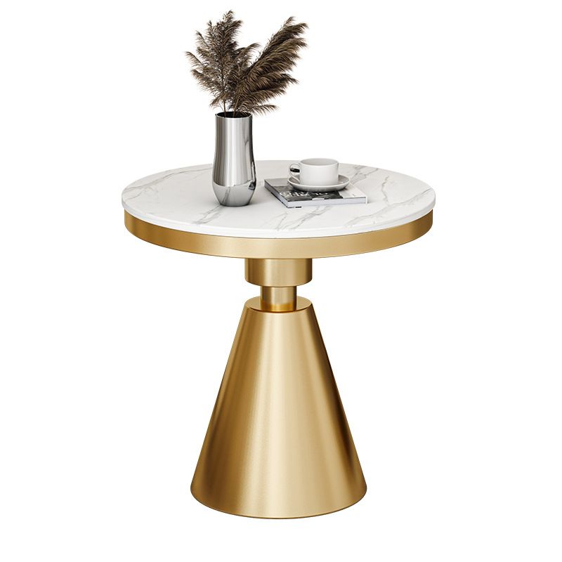 Modernistic Round Slate Top Side End Table Metal Pedestal Table