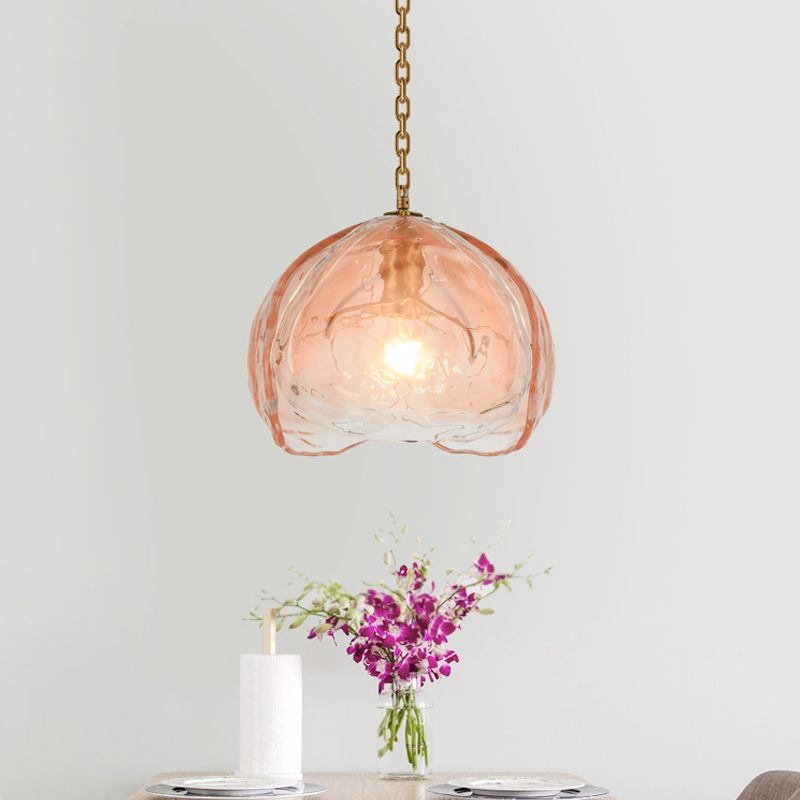 Lámpara colgante de cúpula contemporánea Vidrio transparente Pink 1 Bulbo Coste de techo para comedor