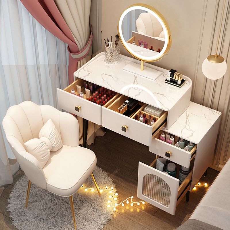 Solid Wood Makeup Vanity Desk Lighted Mirror Makeup Vanity Set with Drawer