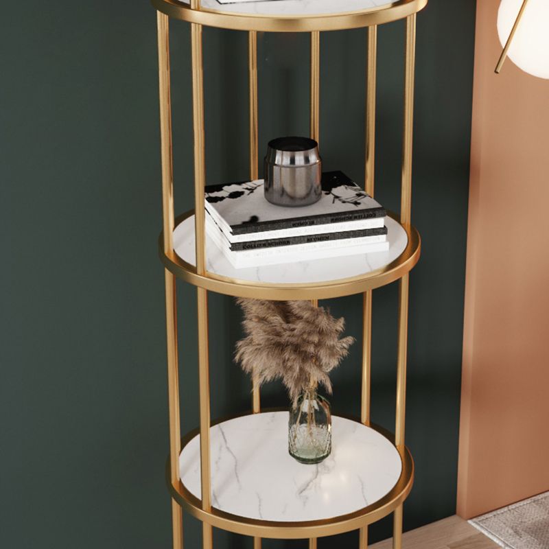 Scandinavian Open Corner Bookshelf with Metal Frame Manufactured Wood Bookcase