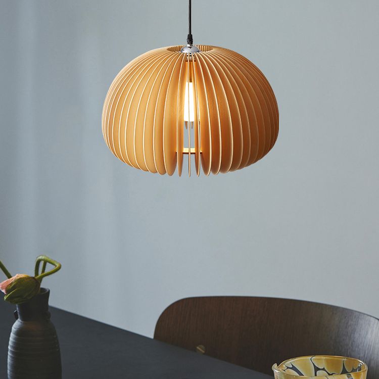 Simplicity Pumpkin Hanging Light Kit Wood 1-Light Ceiling Light for Dining Room