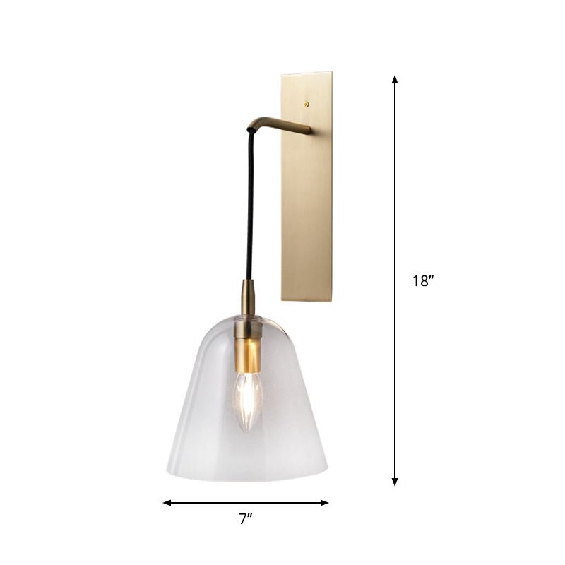 Brass Flared Wall Sconce Light Retro Style 1-Light Clear Glass Wall Mounted Lamp