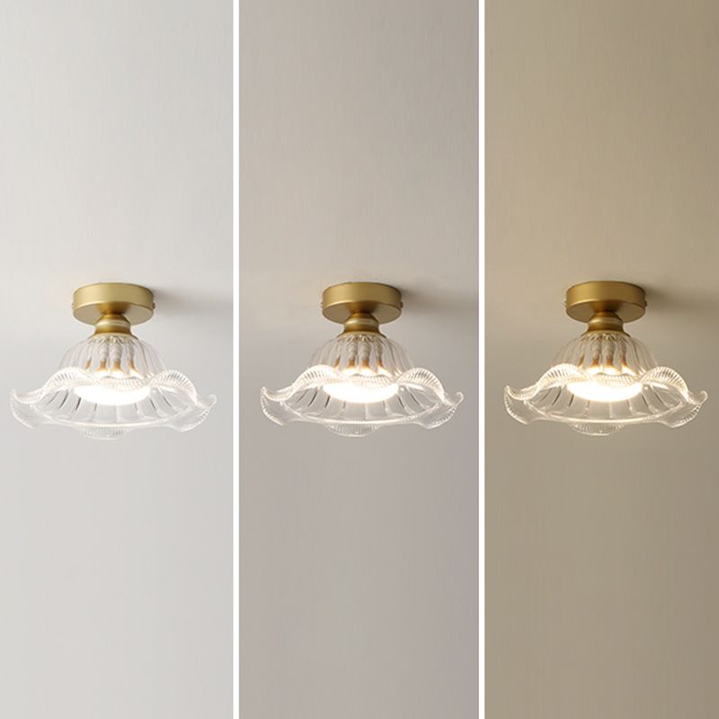 Glass Flower Ceiling Mounted Fixture Simplicity Gold Semi Flush Light