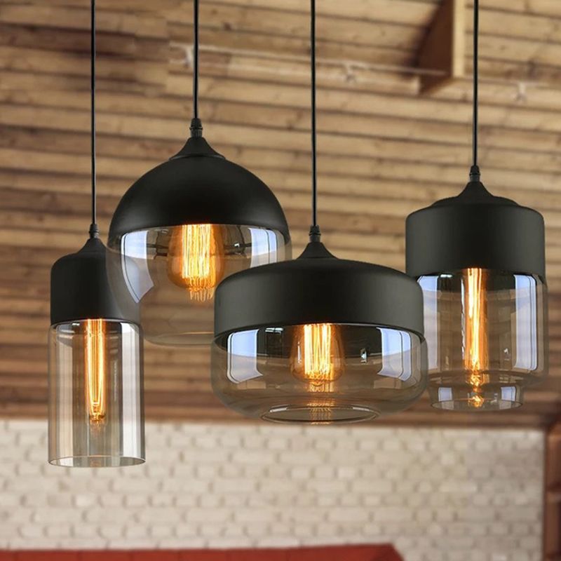 Geometric Hanging Lights Industrial Style Glass 1 Light Pendant Light Kit in Black