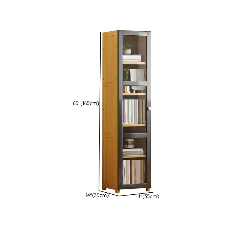 Contemporary Shelf Bookcase Bamboo Bookshelf with Doors for Living Room
