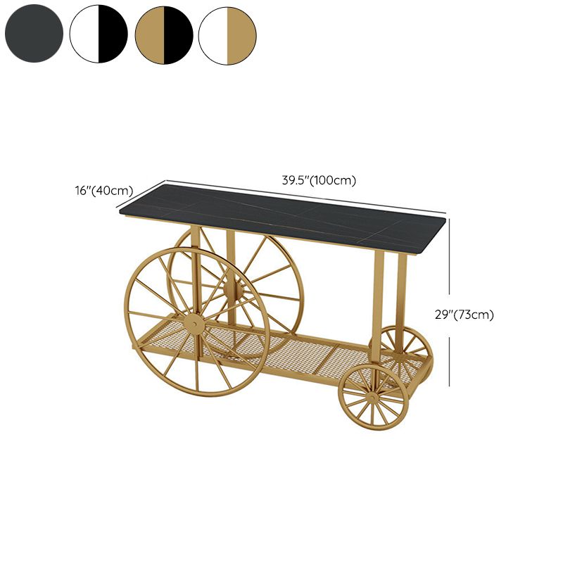 30.32" Tall Wheel Console Table Stone Accent Table with 2 Shelves