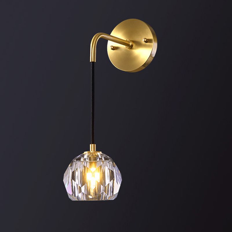 Gold Hanging Wall Sconce in Modern Luxury Style Copper Globe Wall Light with Crystal Shade
